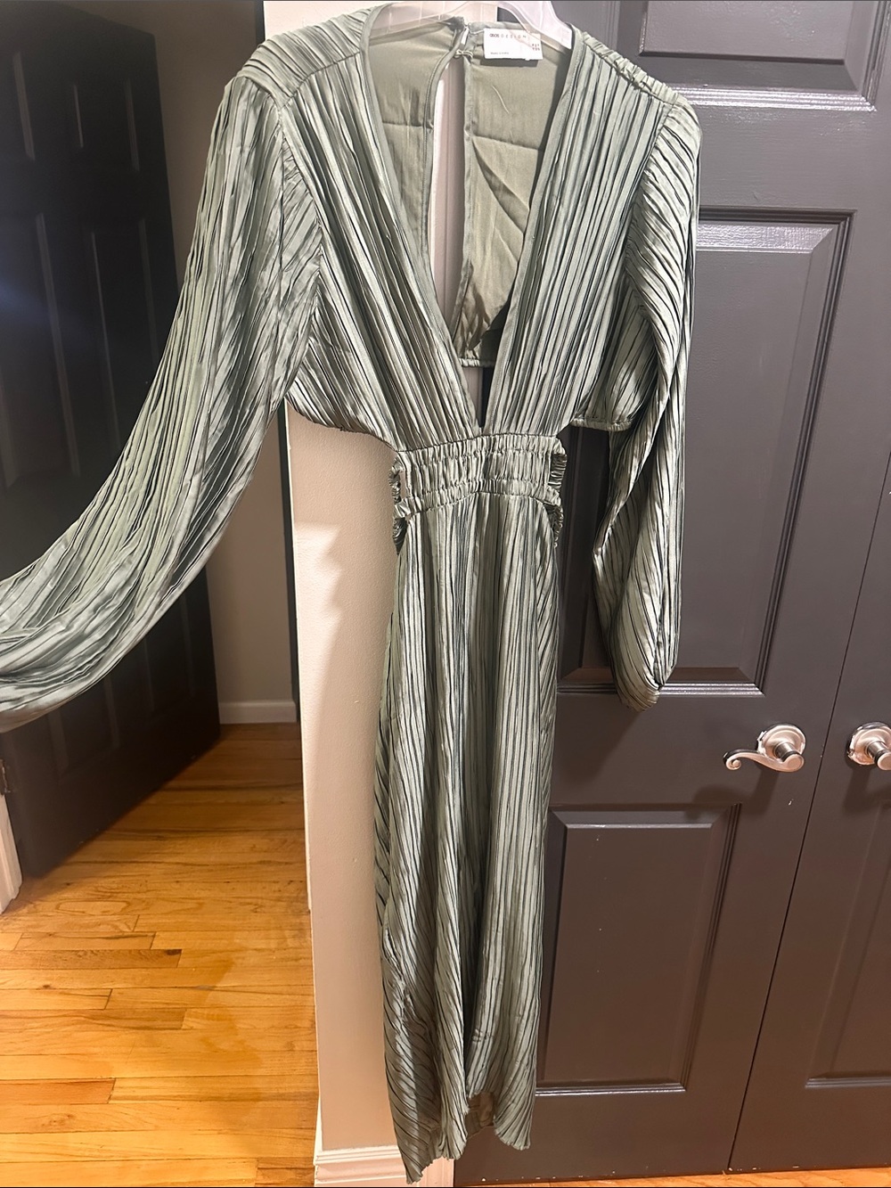 ASOS Sage Green Pleated Long Sleeve Maxi Dress